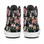 Watercolor Tropical Lily Pattern Print High Top Leather Sneakers