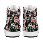 Watercolor Tropical Lily Pattern Print High Top Leather Sneakers
