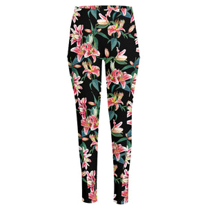 Watercolor Tropical Lily Pattern Print High-Waisted Pocket Leggings