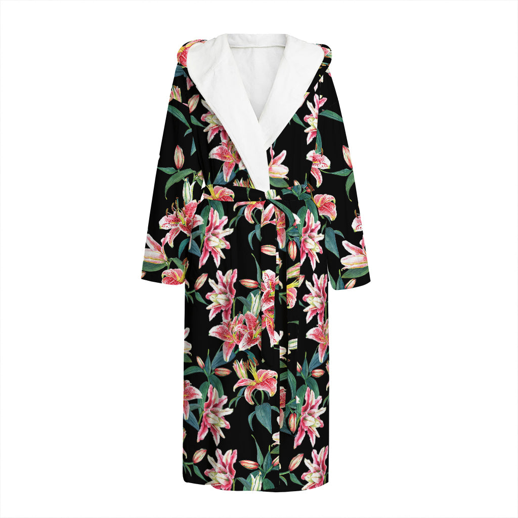 Watercolor Tropical Lily Pattern Print Hooded Bathrobe