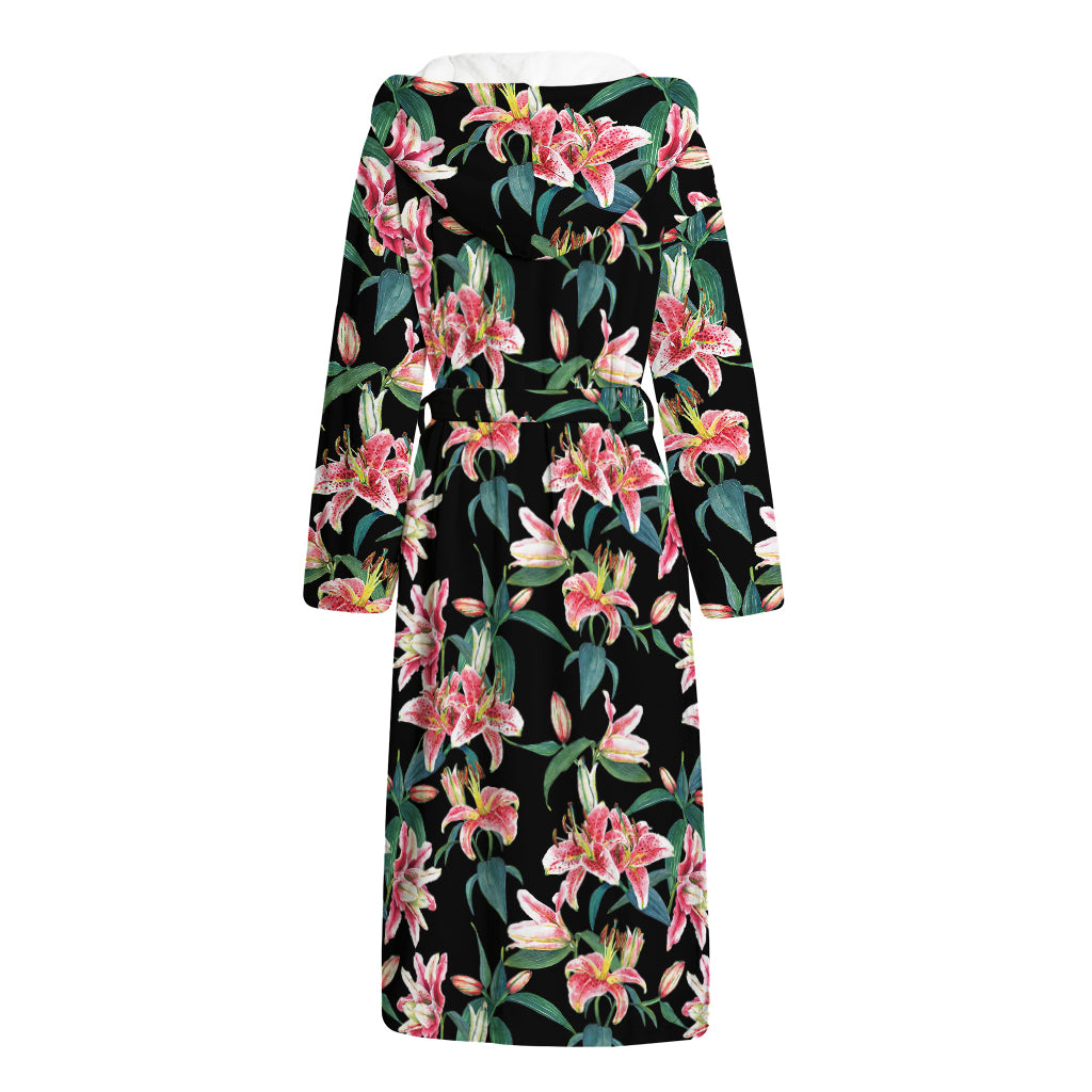 Watercolor Tropical Lily Pattern Print Hooded Bathrobe