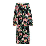 Watercolor Tropical Lily Pattern Print Hooded Bathrobe
