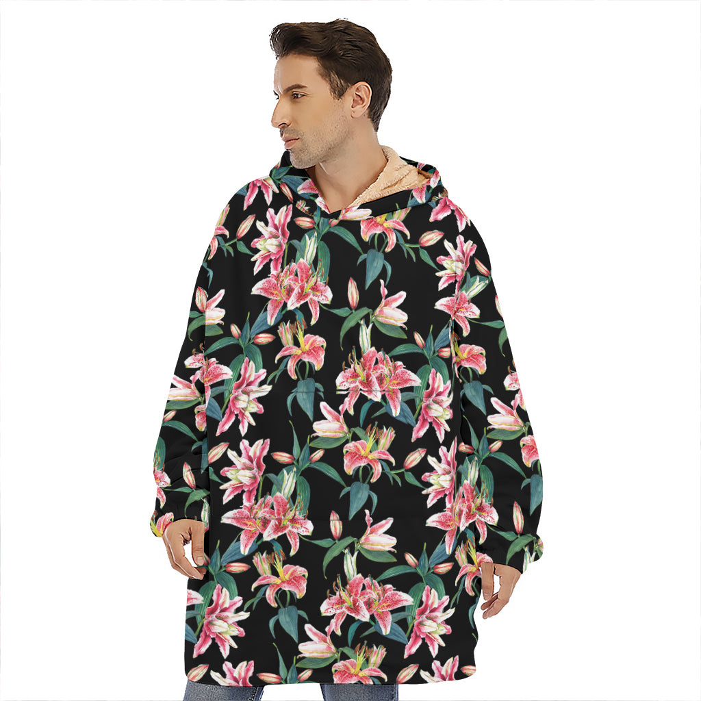 Watercolor Tropical Lily Pattern Print Hoodie Blanket
