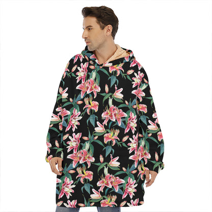 Watercolor Tropical Lily Pattern Print Hoodie Blanket
