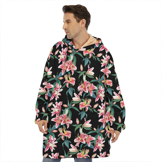 Watercolor Tropical Lily Pattern Print Hoodie Blanket