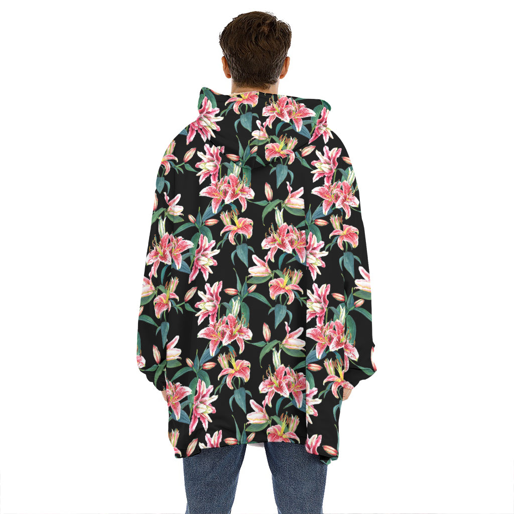 Watercolor Tropical Lily Pattern Print Hoodie Blanket