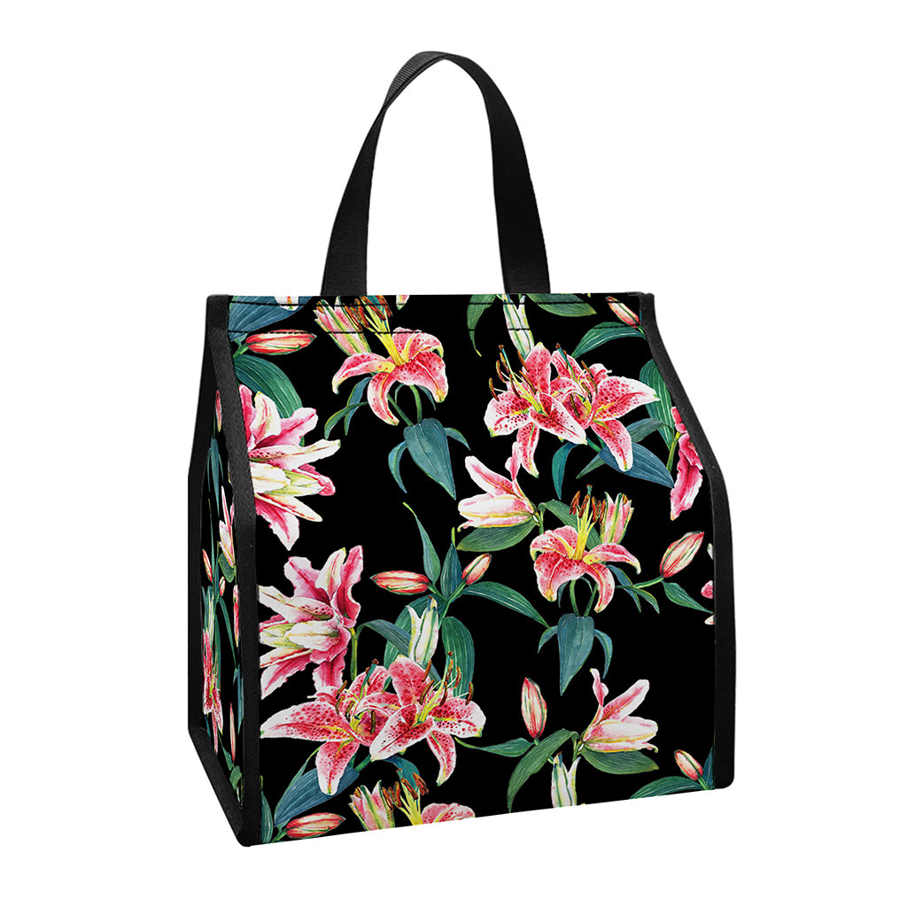 Watercolor Tropical Lily Pattern Print Insulated Lunch Tote