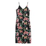 Watercolor Tropical Lily Pattern Print Jersey Midi Cami Dress
