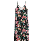 Watercolor Tropical Lily Pattern Print Jersey Midi Cami Dress