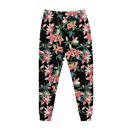 Watercolor Tropical Lily Pattern Print Jogger Pants