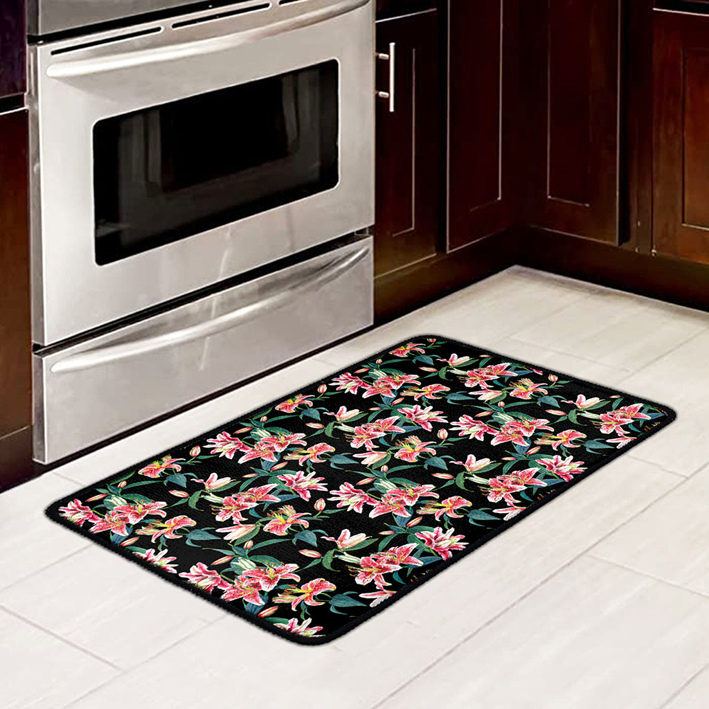 Watercolor Tropical Lily Pattern Print Kitchen Mat