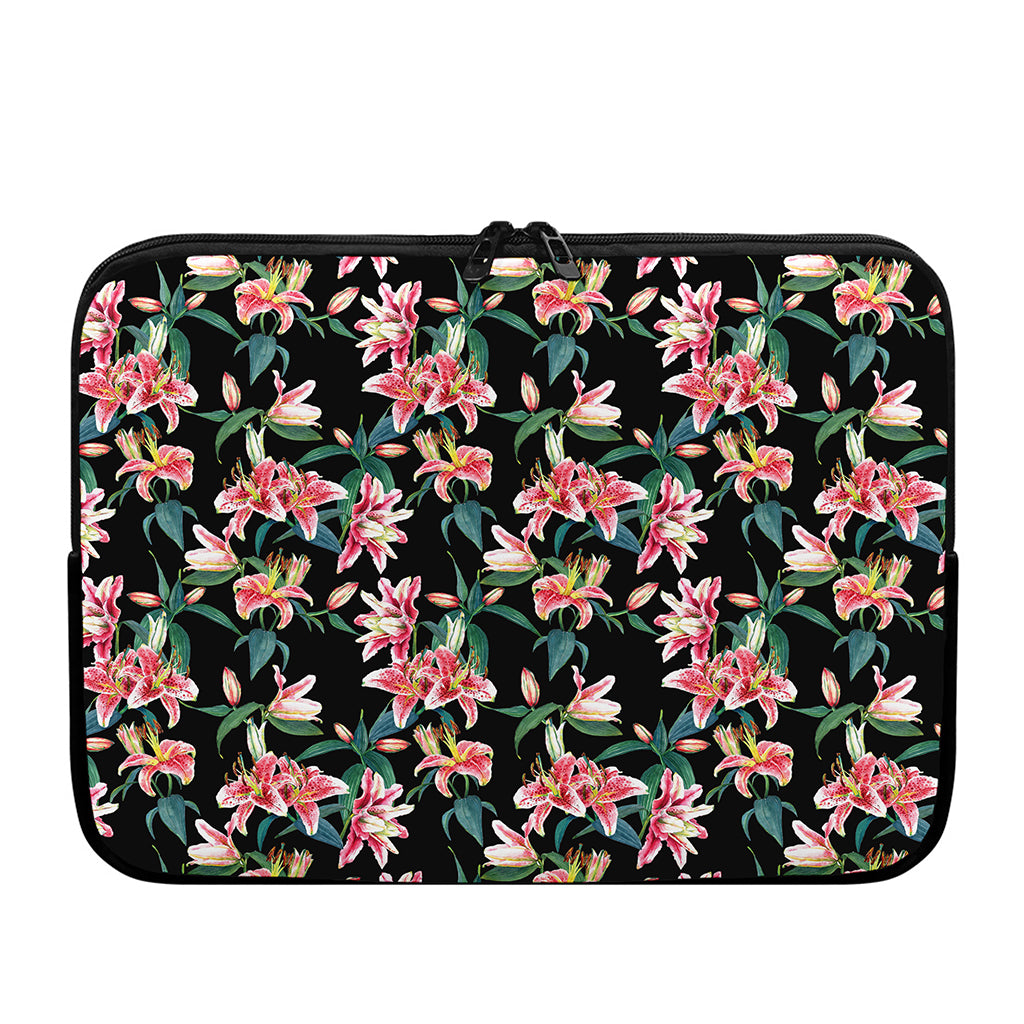 Watercolor Tropical Lily Pattern Print Laptop Sleeve