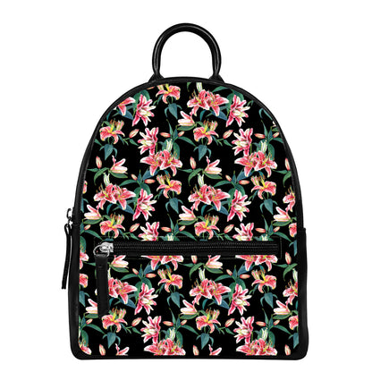 Watercolor Tropical Lily Pattern Print Leather Backpack