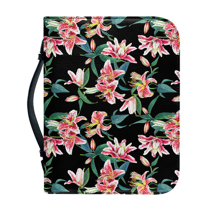 Watercolor Tropical Lily Pattern Print Leather Bible Cover