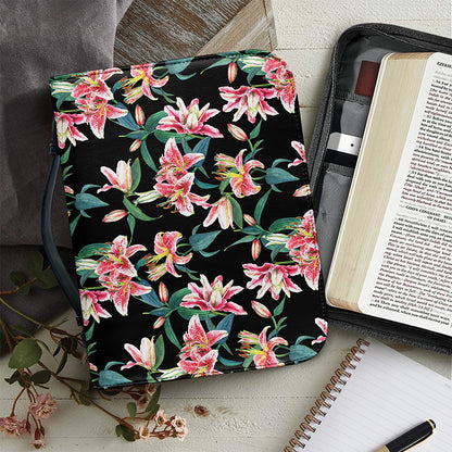 Watercolor Tropical Lily Pattern Print Leather Bible Cover
