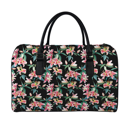 Watercolor Tropical Lily Pattern Print Leather Duffle Bag