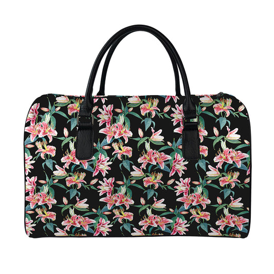 Watercolor Tropical Lily Pattern Print Leather Duffle Bag