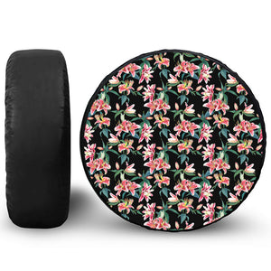 Watercolor Tropical Lily Pattern Print Leather Spare Tire Cover