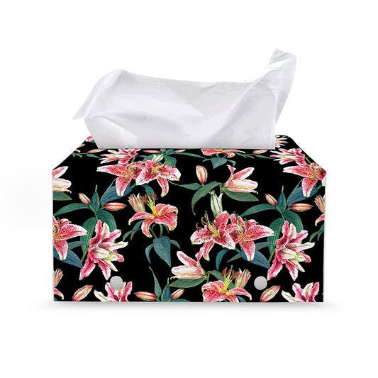 Watercolor Tropical Lily Pattern Print Leather Tissue Box Cover