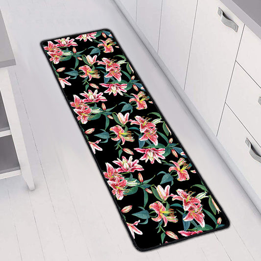Watercolor Tropical Lily Pattern Print Long Kitchen Mat