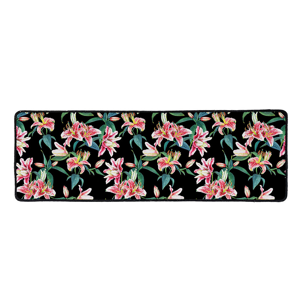 Watercolor Tropical Lily Pattern Print Long Kitchen Mat