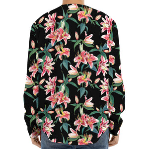 Watercolor Tropical Lily Pattern Print Long Sleeve Baseball Jersey