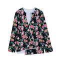 Watercolor Tropical Lily Pattern Print Long Sleeve Short Coat