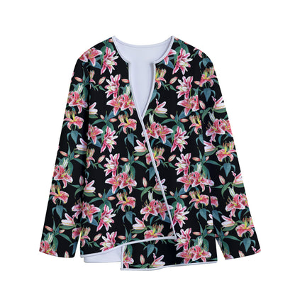 Watercolor Tropical Lily Pattern Print Long Sleeve Short Coat