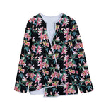 Watercolor Tropical Lily Pattern Print Long Sleeve Short Coat