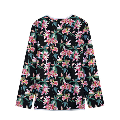 Watercolor Tropical Lily Pattern Print Long Sleeve Short Coat