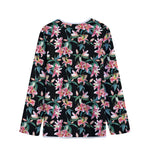 Watercolor Tropical Lily Pattern Print Long Sleeve Short Coat