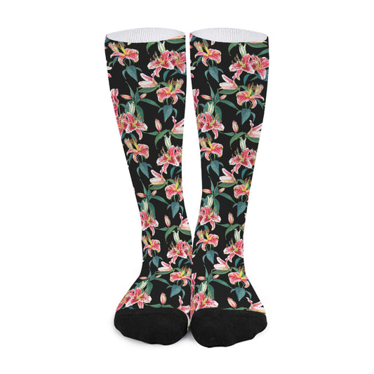 Watercolor Tropical Lily Pattern Print Long Socks