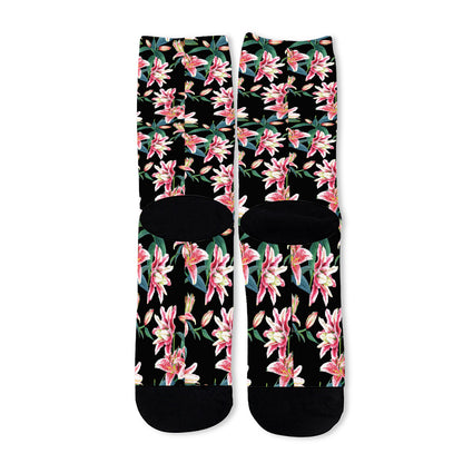 Watercolor Tropical Lily Pattern Print Long Socks