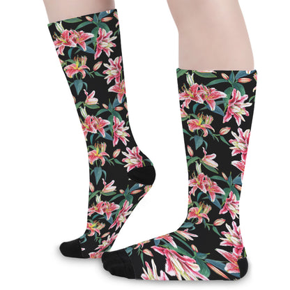 Watercolor Tropical Lily Pattern Print Long Socks