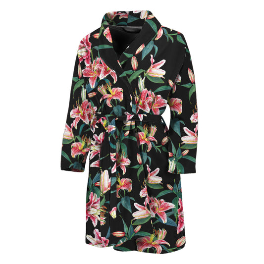 Watercolor Tropical Lily Pattern Print Men's Bathrobe