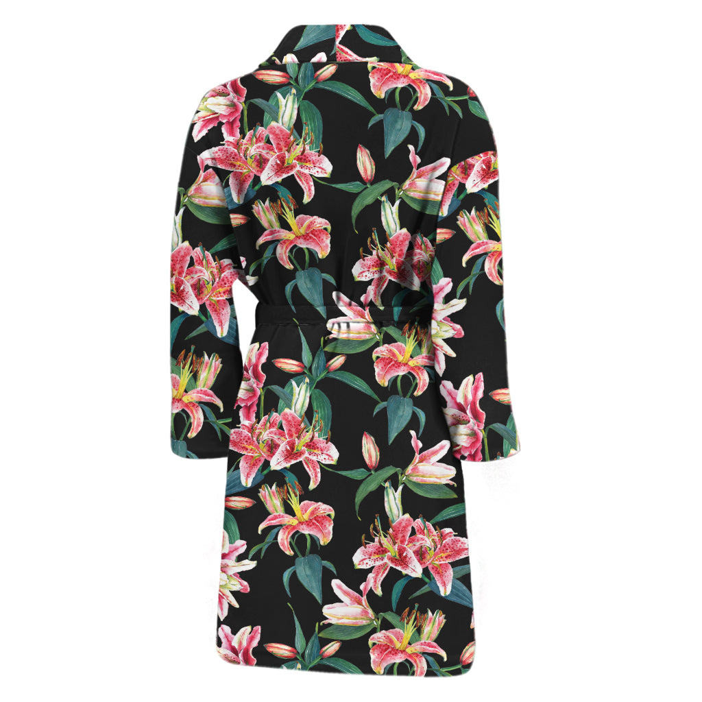 Watercolor Tropical Lily Pattern Print Men's Bathrobe