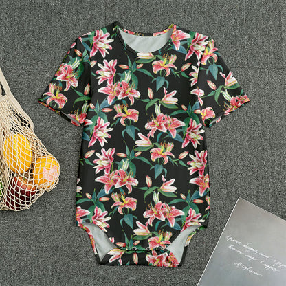 Watercolor Tropical Lily Pattern Print Men's Bodysuit