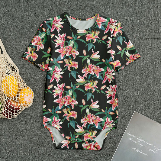 Watercolor Tropical Lily Pattern Print Men's Bodysuit