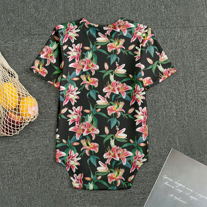 Watercolor Tropical Lily Pattern Print Men's Bodysuit