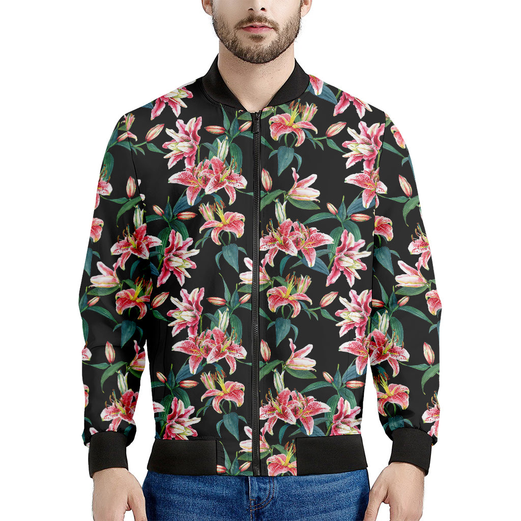 Watercolor Tropical Lily Pattern Print Men's Bomber Jacket