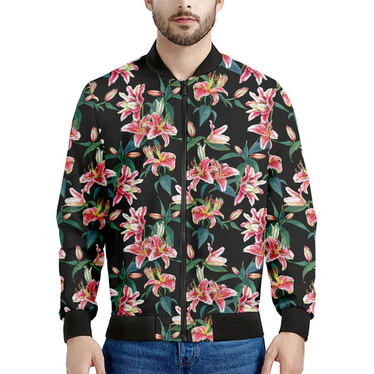 Watercolor Tropical Lily Pattern Print Men's Bomber Jacket