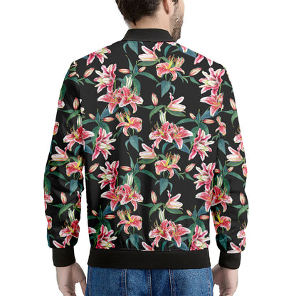 Watercolor Tropical Lily Pattern Print Men's Bomber Jacket