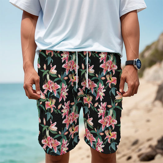 Watercolor Tropical Lily Pattern Print Men's Cargo Shorts