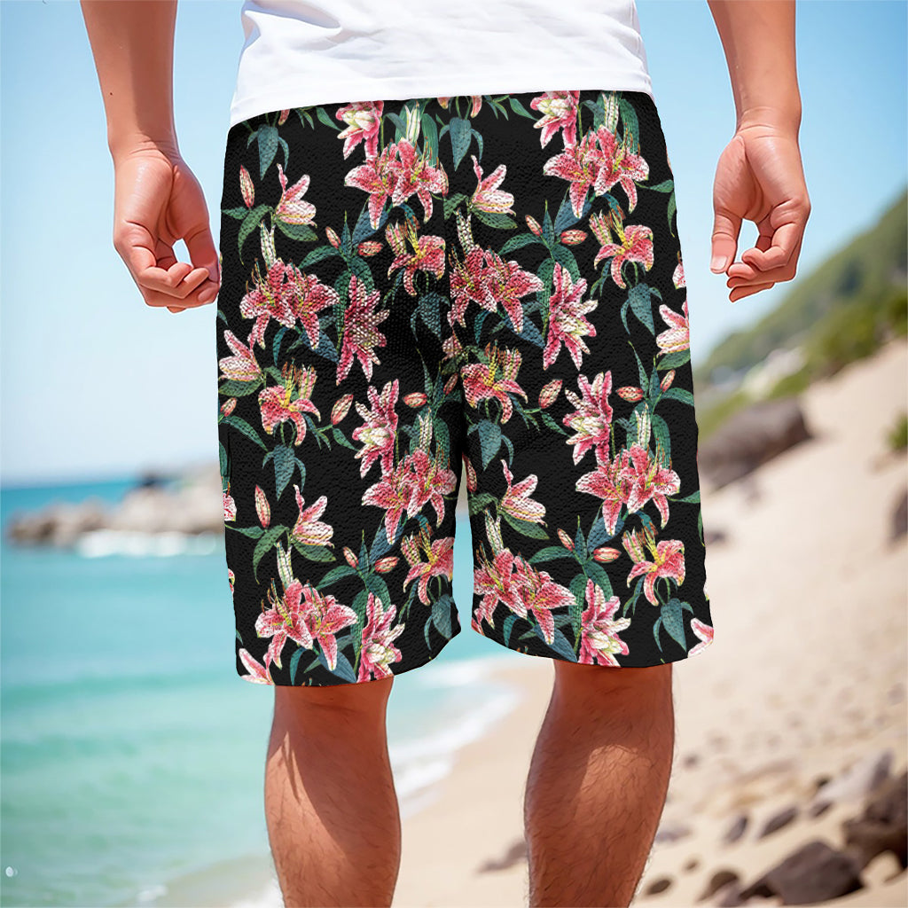 Watercolor Tropical Lily Pattern Print Men's Cargo Shorts