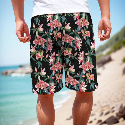 Watercolor Tropical Lily Pattern Print Men's Cargo Shorts