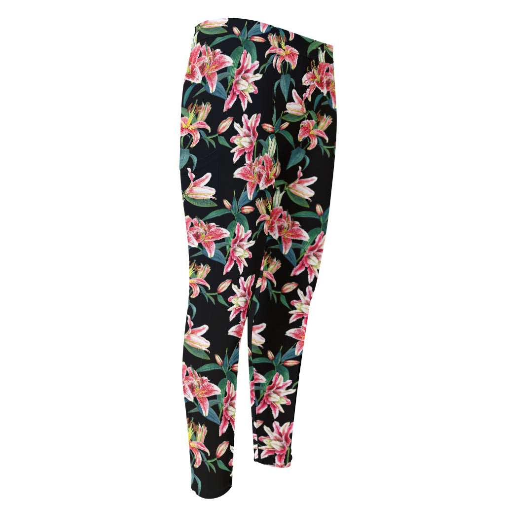 Watercolor Tropical Lily Pattern Print Men's Compression Pants