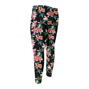 Watercolor Tropical Lily Pattern Print Men's Compression Pants