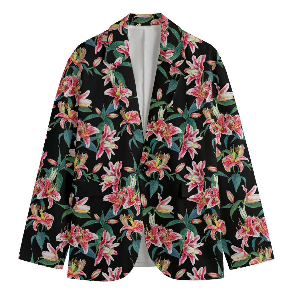 Watercolor Tropical Lily Pattern Print Men's Cotton Blazer