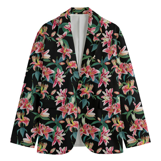 Watercolor Tropical Lily Pattern Print Men's Cotton Blazer