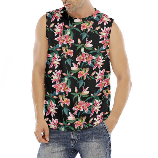 Watercolor Tropical Lily Pattern Print Men's Fitness Tank Top